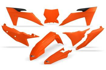 UFO Komplet plastików KTM EXC-F 350 / EXC 300 TBI / EXC-F 250 / EXC 150 TBI / EXC-F 500 / EXC-F 450 / EXC 250 TBI / SX 300 / SX 250 / SX 125 / SX-F 450 / SX-F 350 / SX-F 250 kolor pomarańczowy