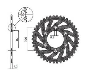 SUNSTAR Zębatka tylna stalowa APRILIA SX 125 08-12 / MX 125 04-07 [45]