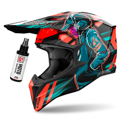 Kask cross Airoh Wraaap Cyber pomarańczowy,czarny,morski / połysk + czyścik do wnętrza