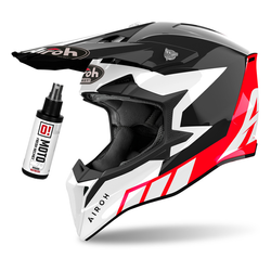 Kask cross Airoh Wraaap Reloaded biały,czarny,czerwony / połysk + czyścik do wnętrza