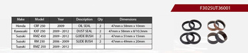 SHOWA Zestaw naprawczy amortyzatora przedniego Showa Honda CRF 250 '09, Kawasaki KXF 250 '09-'12, Suzuki RMZ 450 '09-'12, RM 250 '06-'09, RMZ 250 '09-'12 Uszczelniacze olejowe x 2, pyłowe x 2, panewki x 4, Service kit, Zawieszenie 47mm