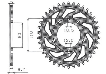 SUNSTAR Zębatka tylna stalowa HONDA CBR 600F 87-90 / VF 1000F 84-87 [43]