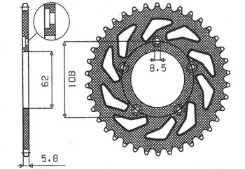 SUNSTAR Zębatka tylna stalowa APRILIA RS 125 93-05 / TUAREG WIND 125 89-00 [40]