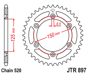 JT zębatka stalowa tylna 53 zęby (JTR897) KTM EXC SX SXS EXCF Duke SM LC4 Husaberg FC FE Husqvarna TE TC FX