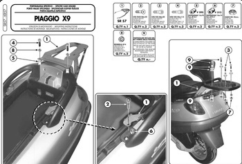 KAPPA STELAŻ KUFRA CENTRALNEGO PIAGGIO X9 125-180-250 (00-02), X9 200-250-500 Evolution (03-08), X9 500 (01-02)