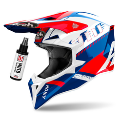 Kask cross Airoh Wraaap Feel biały,niebieski,czerwony / połysk + czyścik do wnętrza