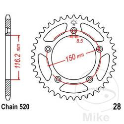 Zębatka tylna stalowa JT JTR28.42 ilość zębów 42Z