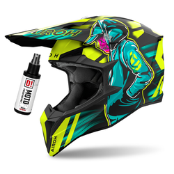 Kask cross Airoh Wraaap Cyber niebieski,żółty,czarny / matowy + czyścik do wnętrza