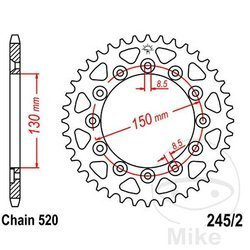 Zębatka tylna stalowa JT JTR245/2.53 ilość zębów 53Z