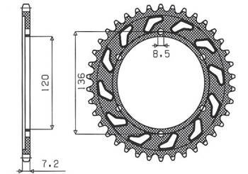 SUNSTAR Zębatka tylna stalowa YAMAHA TDR 125 93-99 [57]
