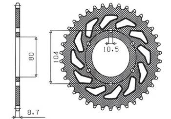 SUNSTAR Zębatka tylna stalowa KAWASAKI Z 750C 80-87 / GPZ 1100 81-85 / GPZ 750 83-89 / GPZ 750 TURBO 82-87 [33]