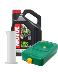 Zestaw pojemnik na olej + miarka + Motul 5100 10W40 4T 4L