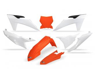Pełny komplet plastików KTM SX 125 / 250 / 300 '23-'24, SX-F 250 / 350 / 450 '23-'24 UFO kolor pomarańczowy / biały