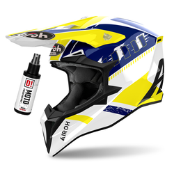 Kask cross Airoh Wraaap Feel biały,niebieski,żółty / połysk + czyścik do wnętrza