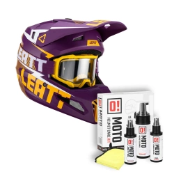 Kask Leatt Kit 3.5 + gogle Vizion 3.5 kolor fioletowy, żółty + zestaw do pielęgnacji kasku OMOTO