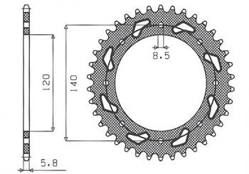SUNSTAR Zębatka tylna stalowa KAWASAKI KLR 650C 95-03 [43]