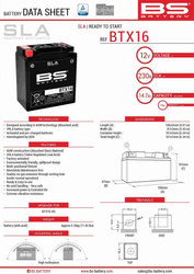 Akumulator BS BTX16 Zamiennik YTX16-BS 14AH 230A