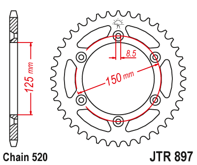 JT zębatka stalowa tylna 53 zęby (JTR897) KTM EXC SX SXS EXCF Duke SM LC4 Husaberg FC FE Husqvarna TE TC FX