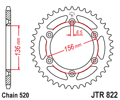 Zębatka tylna stalowa JT JTR822.53 ilość zębów 53Z